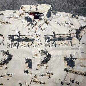 VTG Reel Legends Men's Button Down Short Sleeve Fishing Hawaiian Shirt SZ L